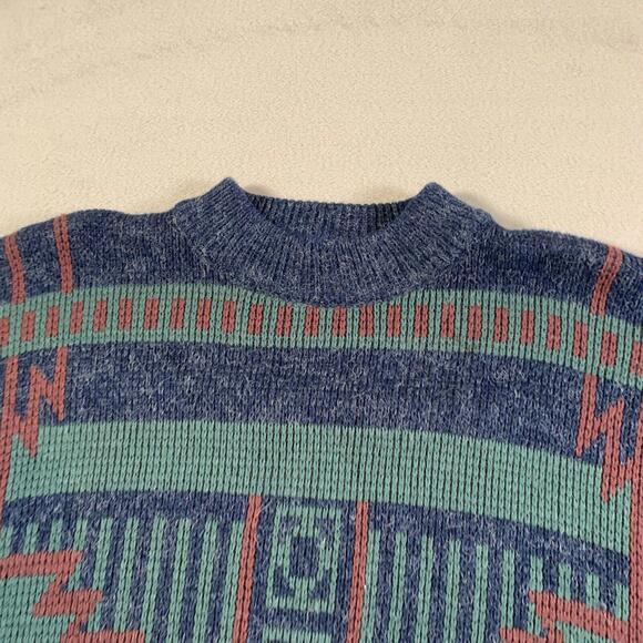 Vintage Mcgregor Sweater Mens‎ XL Knit Blue Acrylic Blend Eclectic Aztec 80s 90s - Picture 2 of 9